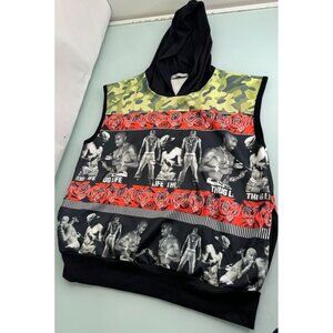 Vintage 2 Pac Hoodie XL Camo Sweatshirt Y2K Pullover 90's Sleeveless Shirt Rap